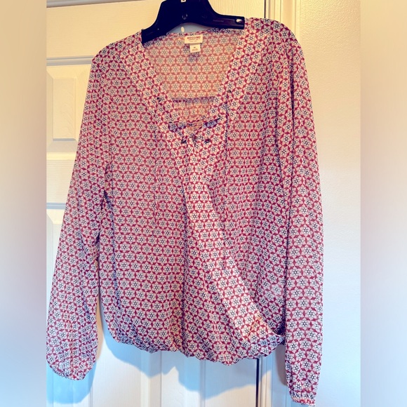 Mossimo Supply Co. crossover long sleeved blouse with tie neckline women’s XL - Picture 1 of 3